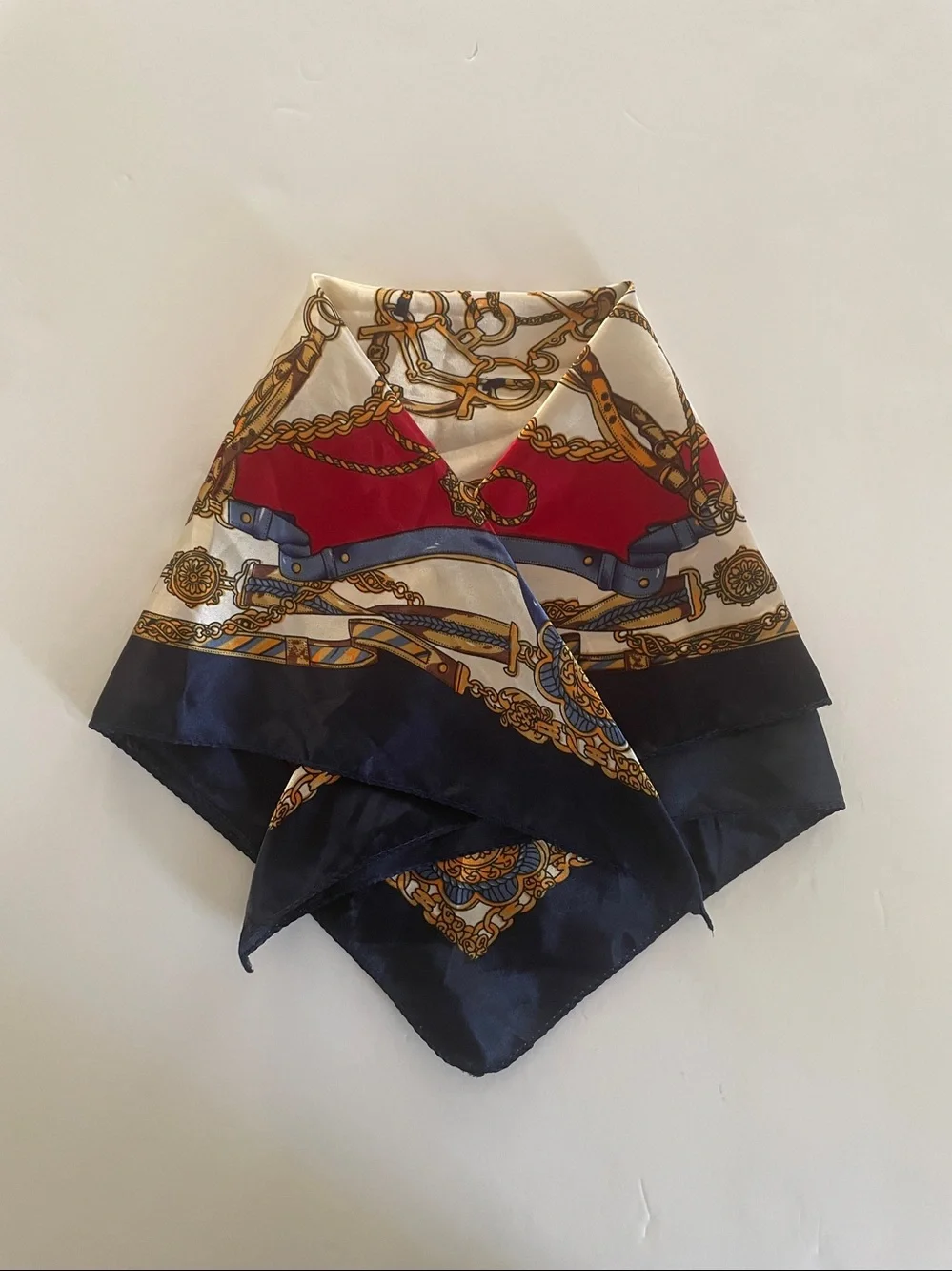 18” Satin Scarf Square Equestrian Heritage Navy Blue, Cream, Red